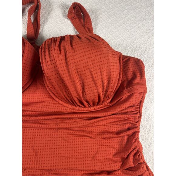 RHODE Women's Embossed Dot Ruffle One Piece Swimsuit Size Orange Ish Red XXL - Picture 6 of 11